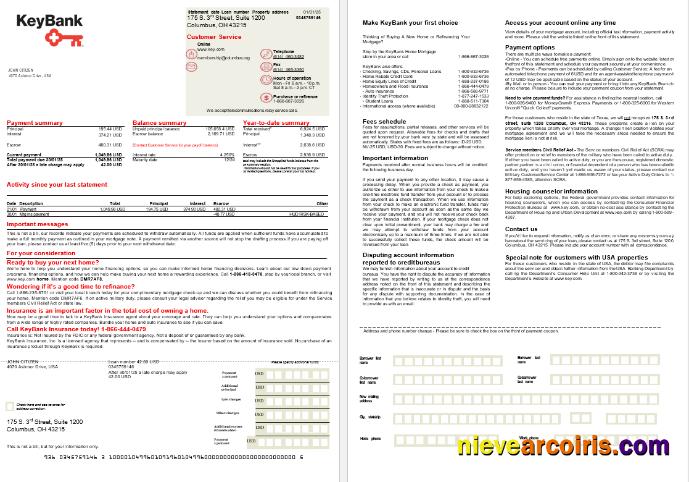 USA Ohio KeyBank bank mortgage statement, 2 pages